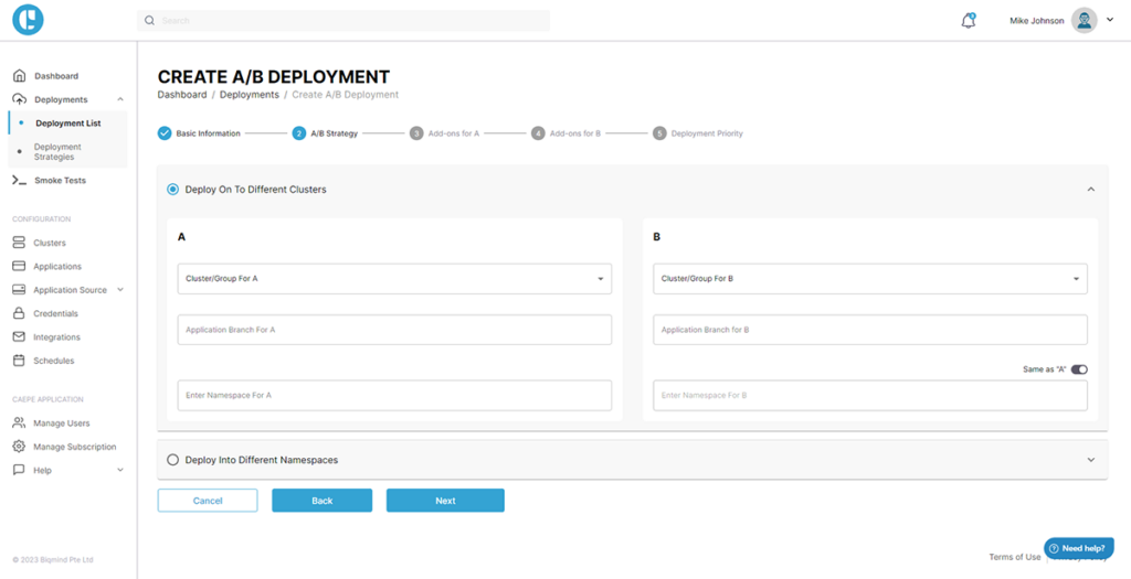 CAEPE app - A/B deployment