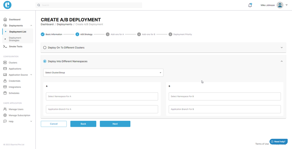 CAEPE app - create a/b deployment