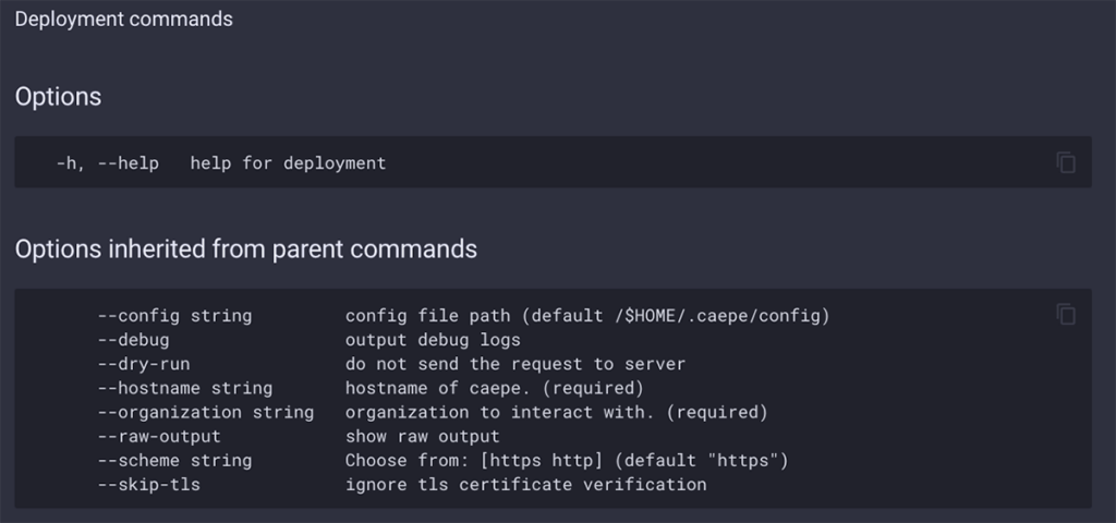 CAEPE app - deployment commands